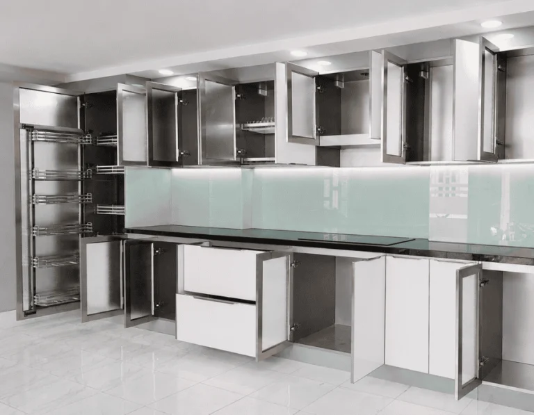 Cấu tạo tủ bếp inox cánh kính – Chi tiết từng bộ phận