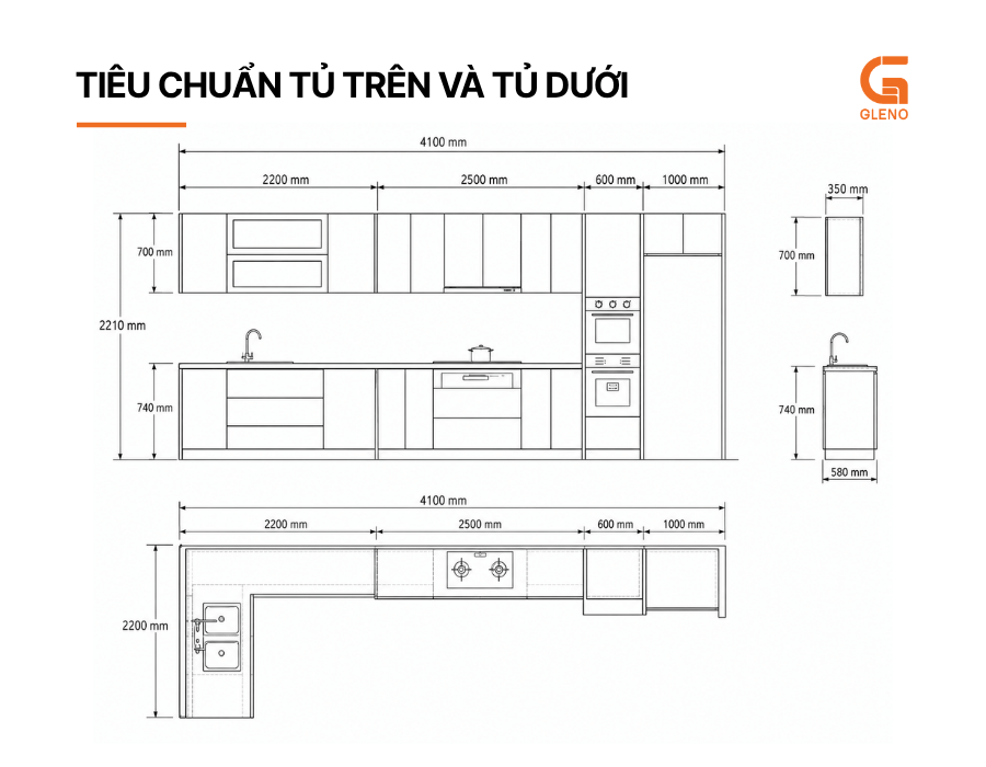 Khác biệt cấu tạo tủ bếp trên và tủ bếp dưới