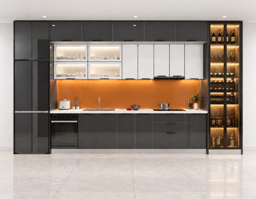 Tủ bếp inox cánh kính ICK011